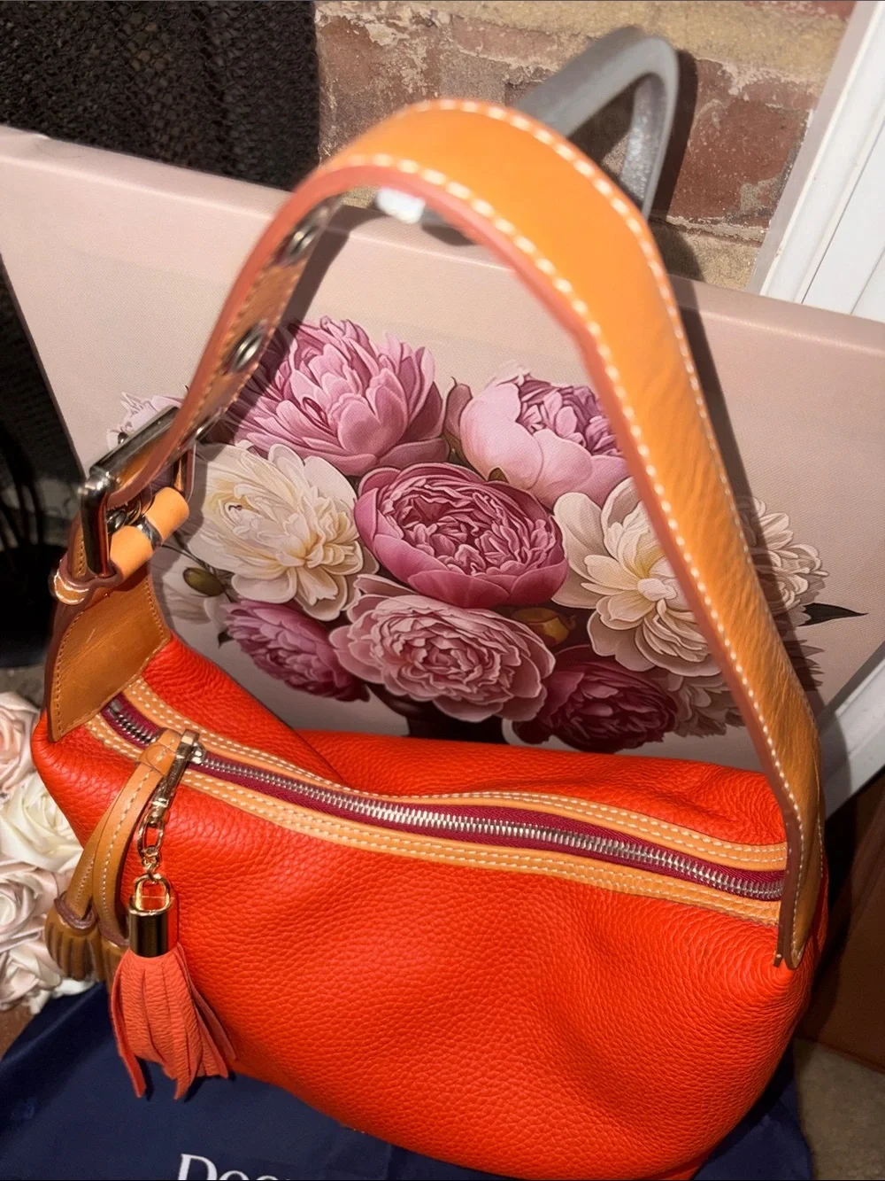 Dooney & Bourke Patterson Pebble Leather Paige Sac in orange/clementine